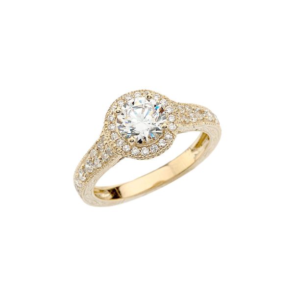 CZ Art Deco Halo Engagement Ring in 9ct Gold