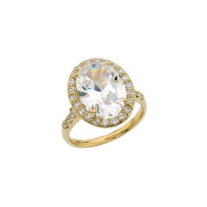 CZ Centre Stage Halo Engagement Ring in 9ct Rose Gold