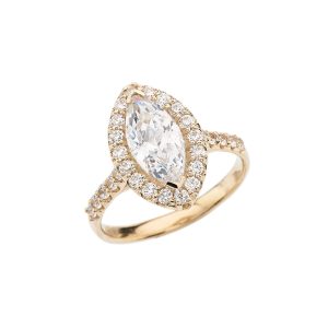 CZ Marquise Halo Engagement Ring in 9ct Gold