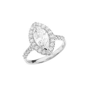 CZ Marquise Halo Engagement Ring in 9ct White Gold