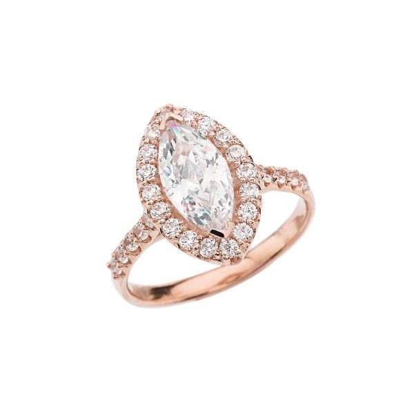 CZ Marquise Halo Engagement Ring in 9ct Rose Gold