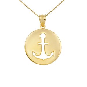 Anchor Silhouette Circle Pendant Necklace in 9ct Gold