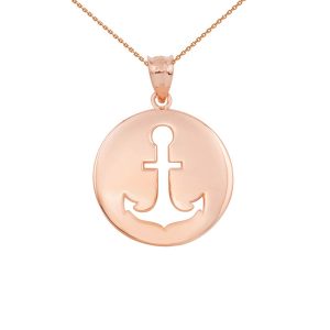 Anchor Silhouette Circle Pendant Necklace in 9ct Rose Gold