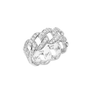 Diamond Embellished Cuban Chain Motif Ring in 9ct White Gold