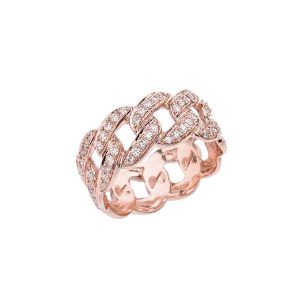 Diamond Embellished Cuban Chain Motif Ring in 9ct Rose Gold