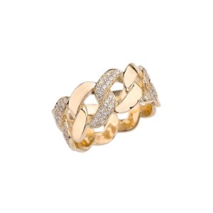 Men's Diamond Bold Cuban Chain Ring in 9ct Gold