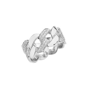 Men's Diamond Bold Cuban Chain Ring in 9ct White Gold