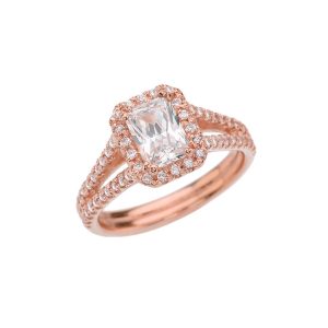 CZ Statement Halo Banded Ring in 9ct Rose Gold