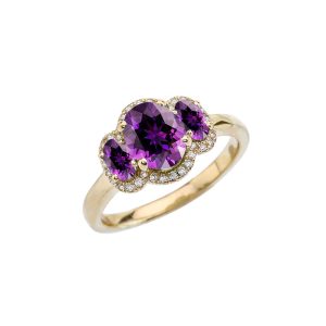 CZ & Purple CZ Devoted Trio Gemstone Ring in 9ct Gold