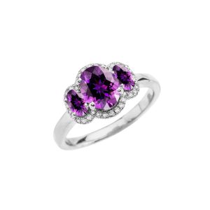 CZ & Purple CZ Devoted Trio Gemstone Ring in 9ct White Gold