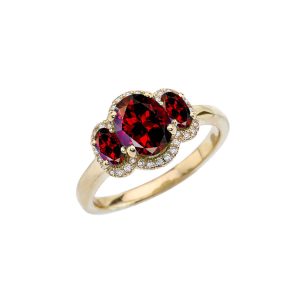 CZ & Red CZ Three-Stone Ring in 9ct Gold