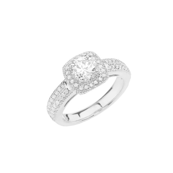 White Topaz Divine Halo Wide Band Ring in 9ct White Gold