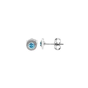 Blue Topaz Mini Detailed Round Stud Earrings in 9ct White Gold