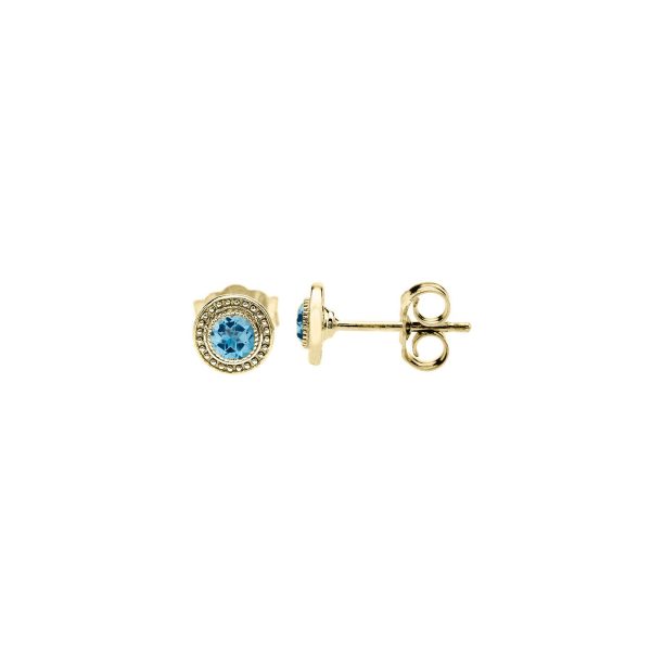 Blue Topaz Mini Detailed Round Stud Earrings in 9ct Gold