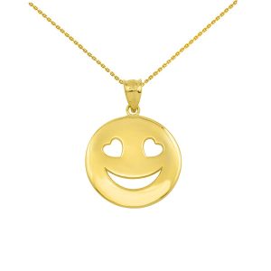 Smiley Face Heart Eyes Pendant Necklace in 9ct Gold