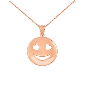 Smiley Face Heart Eyes Pendant Necklace in 9ct Rose Gold