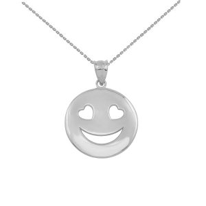 Smiley Face Heart Eyes Pendant Necklace in Sterling Silver