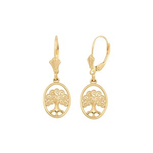 Swirling Tree of Life Drop Earrings in 9ct Gold