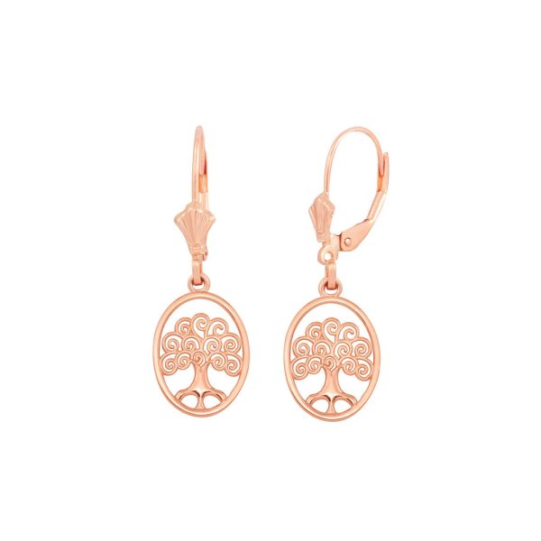 Swirling Tree of Life Drop Earrings in 9ct Rose Gold