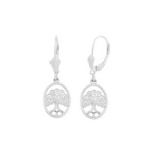 Swirling Tree of Life Drop Earrings in 9ct White Gold