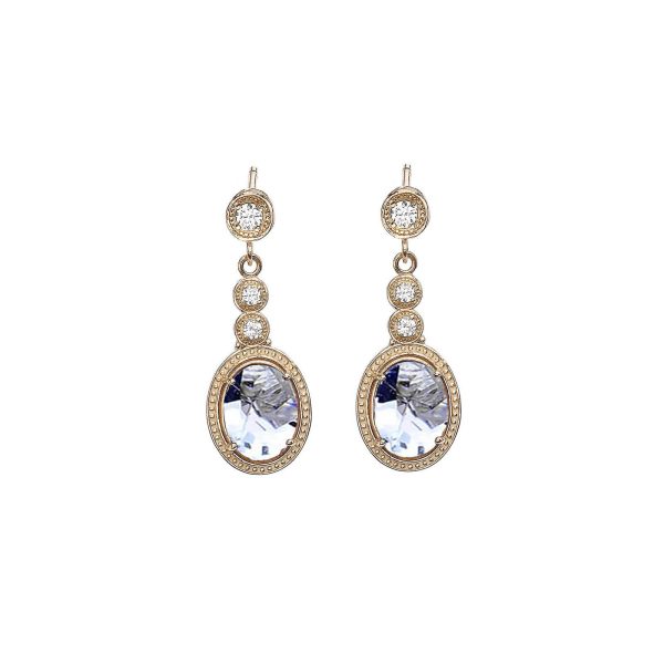 Aquamarine & Diamond Embellished Stud Gemstone Drop Earrings in 9ct Gold