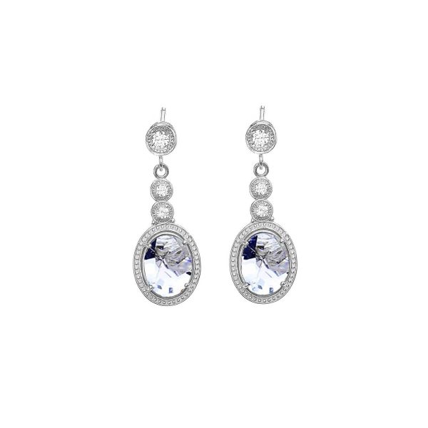 Aquamarine & Diamond Embellished Stud Gemstone Drop Earrings in 9ct White Gold