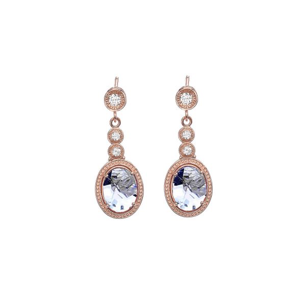 Aquamarine & Diamond Embellished Stud Gemstone Drop Earrings in 9ct Rose Gold