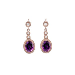 Amethyst & Diamond Embellished Stud Gemstone Drop Earrings in 9ct Rose Gold