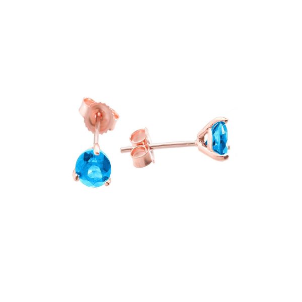 Swiss Blue Topaz Martini Gemstone Stud Earrings in 9ct Rose Gold