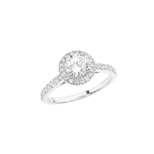 White Topaz Karma Halo Gemstone Ring in 9ct White Gold