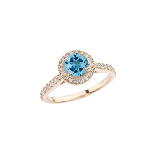 Blue Topaz Karma Halo Gemstone Ring in 9ct Gold