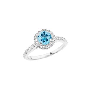 Blue Topaz Karma Halo Gemstone Ring in 9ct White Gold