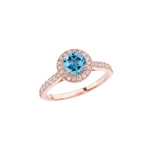 Blue Topaz Karma Halo Gemstone Ring in 9ct Rose Gold