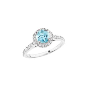 Aquamarine Karma Halo Gemstone Ring in 9ct White Gold