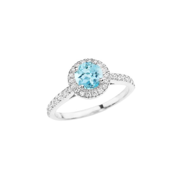 Aquamarine Karma Halo Gemstone Ring in 9ct White Gold