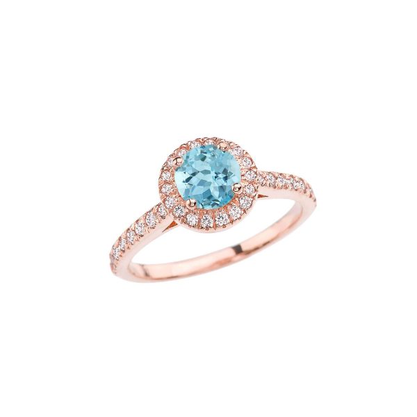 Aquamarine Karma Halo Gemstone Ring in 9ct Rose Gold