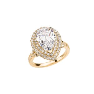 CZ Statement Teardrop Halo Engagement Ring in 9ct Gold