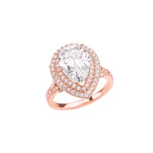 CZ Statement Teardrop Halo Engagement Ring in 9ct Rose Gold