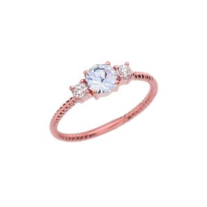 White Topaz Three Stone Rope Band Ring in 9ct Rose Gold