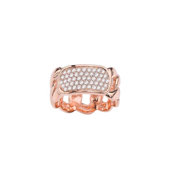 CZ ID Cuban Ring in 9ct Rose Gold