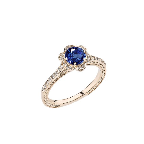 Sapphire Flora Halo Gemstone Ring in 9ct Gold