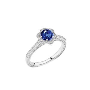 Sapphire Flora Halo Gemstone Ring in 9ct White Gold