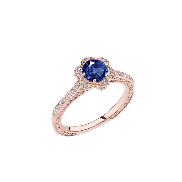 Sapphire Flora Halo Gemstone Ring in 9ct Rose Gold