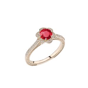 Ruby Flora Halo Gemstone Ring in 9ct Gold