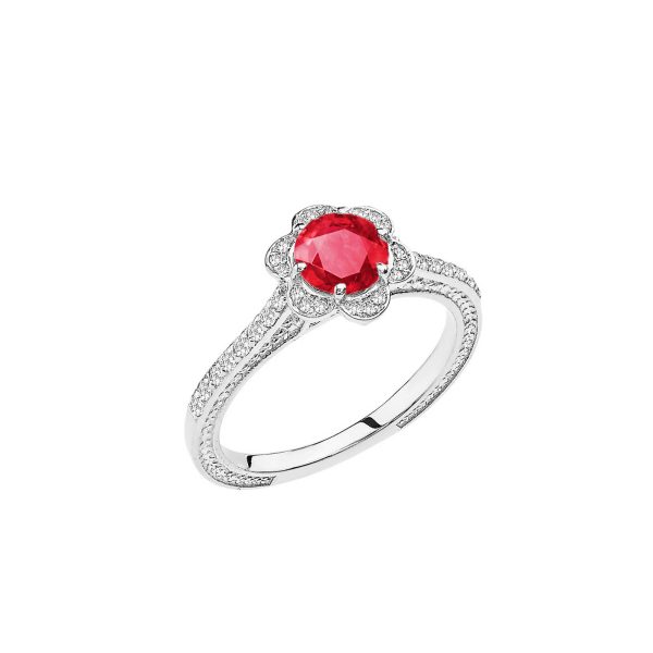 Ruby Flora Halo Gemstone Ring in 9ct White Gold