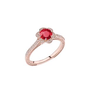 Ruby Flora Halo Gemstone Ring in 9ct Rose Gold