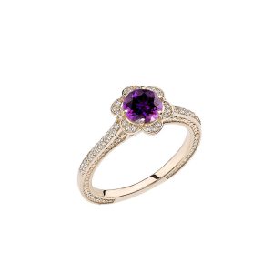 Amethyst Art Deco Halo Ring in 9ct Gold