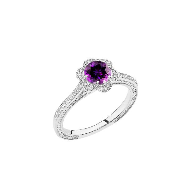 Amethyst Art Deco Halo Ring in 9ct White Gold