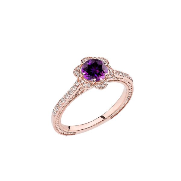 Amethyst Art Deco Halo Ring in 9ct Rose Gold