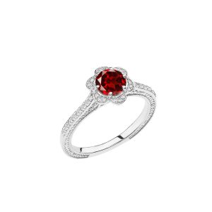 Garnet Art Deco Halo Ring in 9ct White Gold